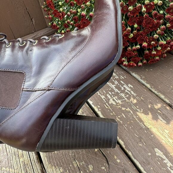 Liz Claiborne Boots Women  Ankle  Heels Zip 100-7006 Burgundy Leather Size 8M‎ - Picture 11 of 13